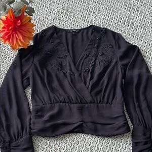 Express Black Embroidery Faux Wrap Top